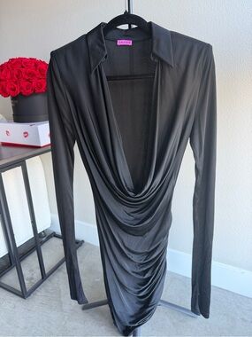 Gauge81 Black Draped Cowl Neck Long Sleeve Dress